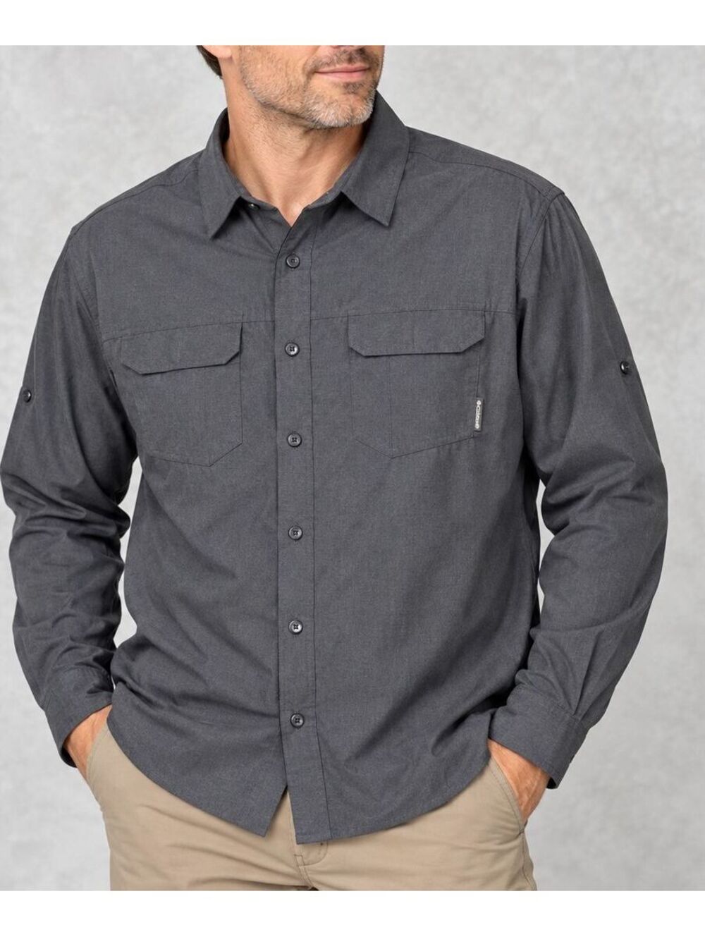 Columbia Men's XL Charcoal Gray Stretch Nylon Long Sleeve Outdoor Shirt OmniWick